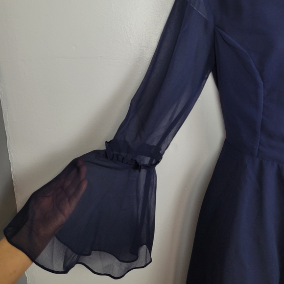 ASOS Tall Embellished Frill Neck Fluted Sleeve Mini Dress - Picture 9 of 15